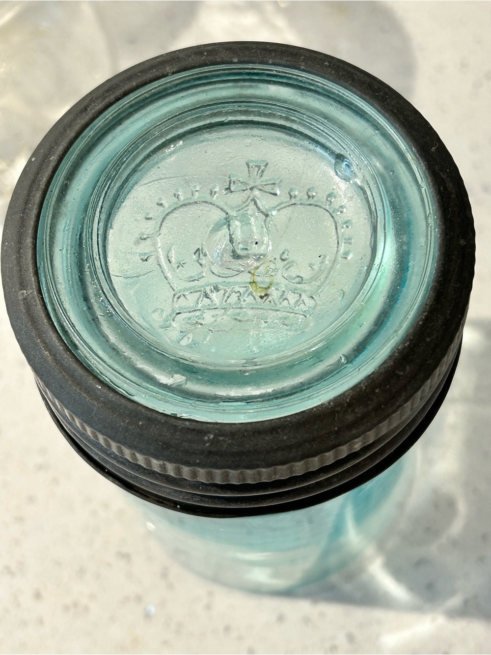 Embossed Glass Mason Jar Set in Clear and Aqua